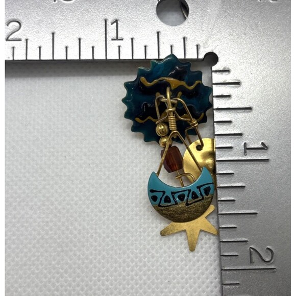 Vintage Lunch at the Ritz Gold Tone Enamel Southwestern‎ Dangle Pierced Earrings - Picture 10 of 11